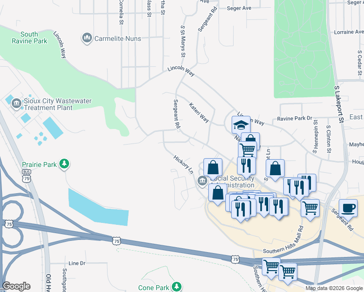 map of restaurants, bars, coffee shops, grocery stores, and more near 4220 Sergeant Road in Sioux City