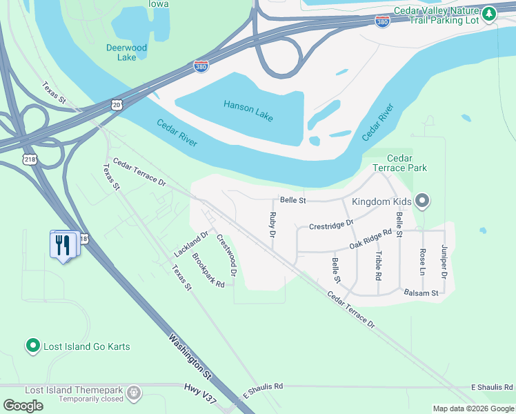 map of restaurants, bars, coffee shops, grocery stores, and more near 204 Belle Street in Waterloo