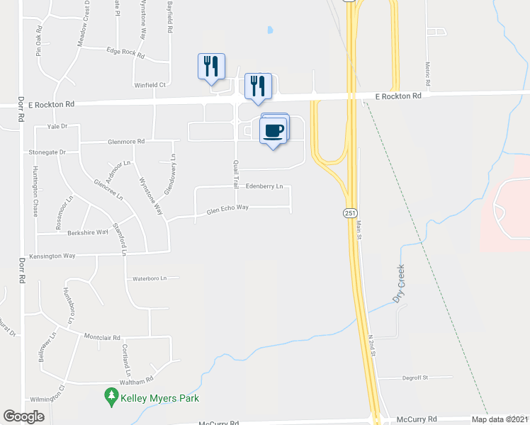 map of restaurants, bars, coffee shops, grocery stores, and more near 4745 Glen Echo Way in Rockton