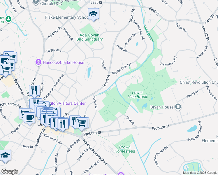 map of restaurants, bars, coffee shops, grocery stores, and more near 115 Grant Street in Lexington