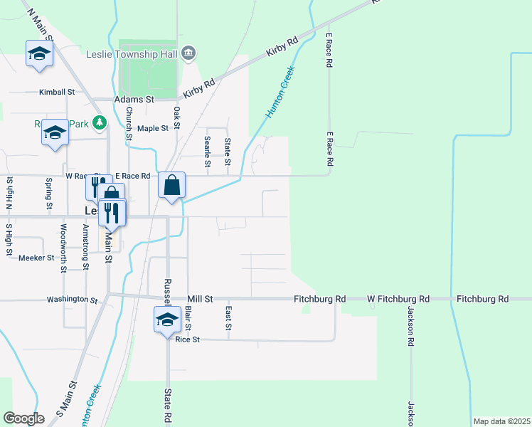 map of restaurants, bars, coffee shops, grocery stores, and more near 614 East Bellevue Street in Leslie