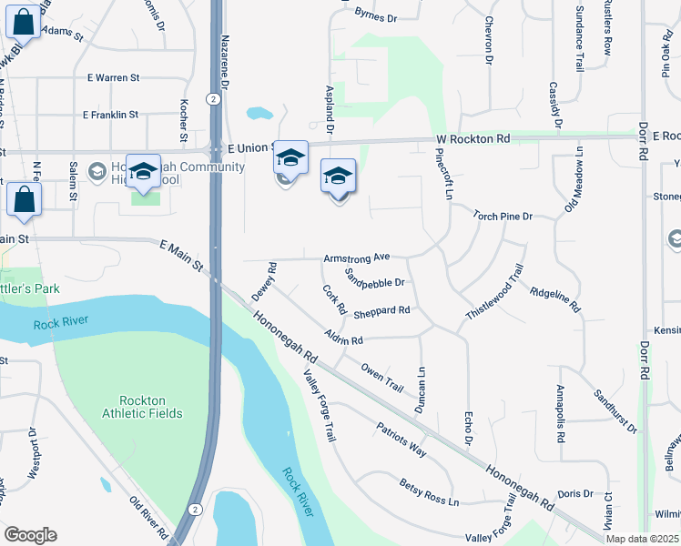 map of restaurants, bars, coffee shops, grocery stores, and more near 1118 Armstrong Avenue in Rockton