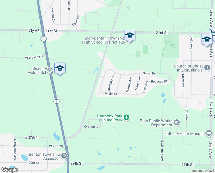 map of restaurants, bars, coffee shops, grocery stores, and more near 2412 Miriam Avenue in Zion