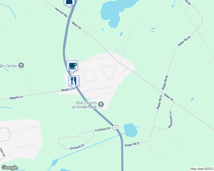 map of restaurants, bars, coffee shops, grocery stores, and more near 45 Mountain View Drive in Valatie