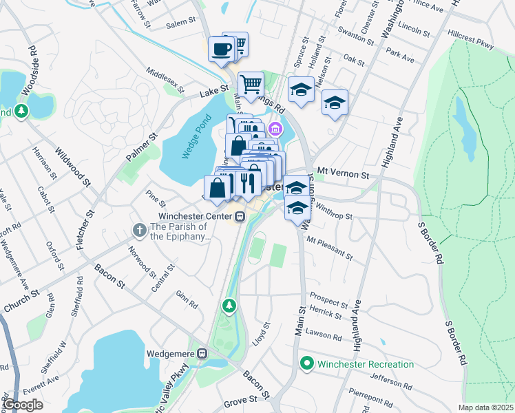 map of restaurants, bars, coffee shops, grocery stores, and more near 48 Waterfield Road in Winchester