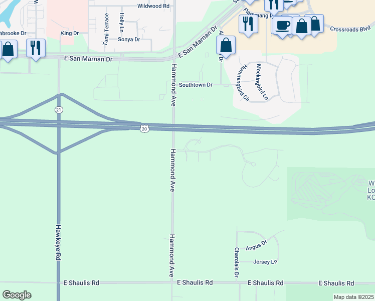 map of restaurants, bars, coffee shops, grocery stores, and more near 4413 Nostalgia Lane in Waterloo