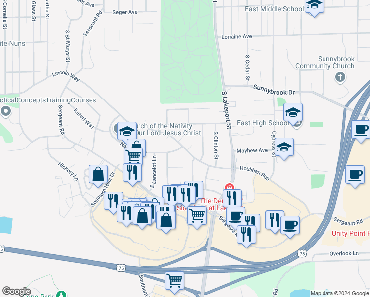 map of restaurants, bars, coffee shops, grocery stores, and more near 4413 Natalia Way in Sioux City