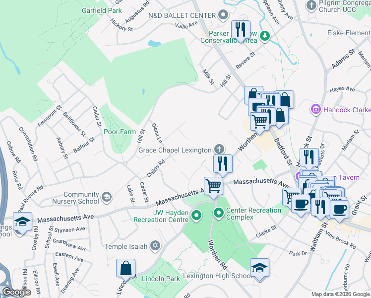 map of restaurants, bars, coffee shops, grocery stores, and more near 20 Childs Road in Lexington
