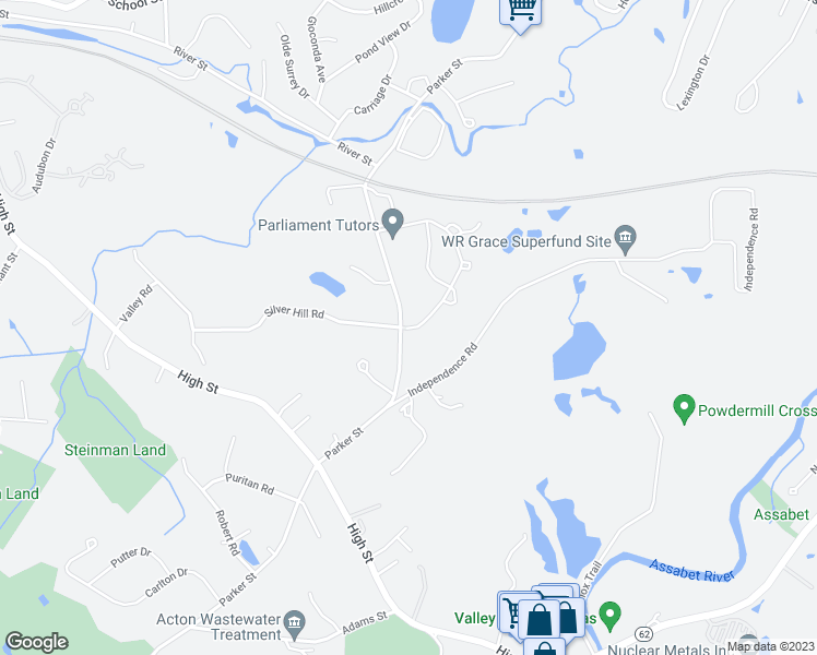 map of restaurants, bars, coffee shops, grocery stores, and more near 8 Drummer Road in Acton