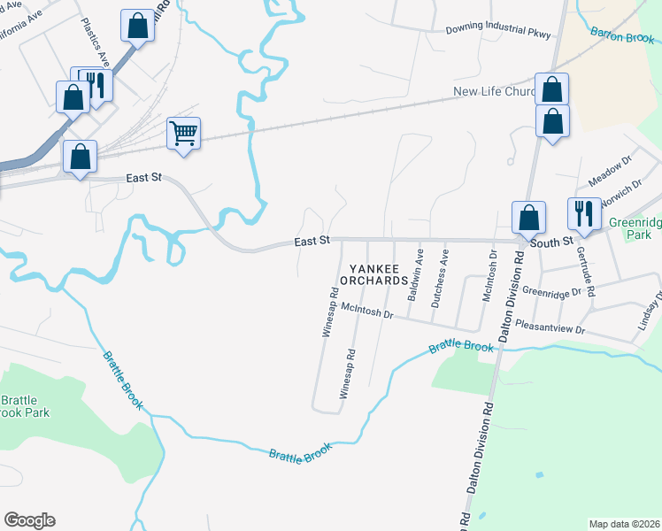 map of restaurants, bars, coffee shops, grocery stores, and more near 12 Winesap Rd in Pittsfield