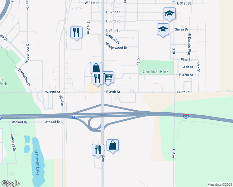 map of restaurants, bars, coffee shops, grocery stores, and more near 100 East 39th Street in South Sioux City