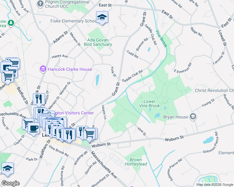 map of restaurants, bars, coffee shops, grocery stores, and more near 115 Grant Street in Lexington