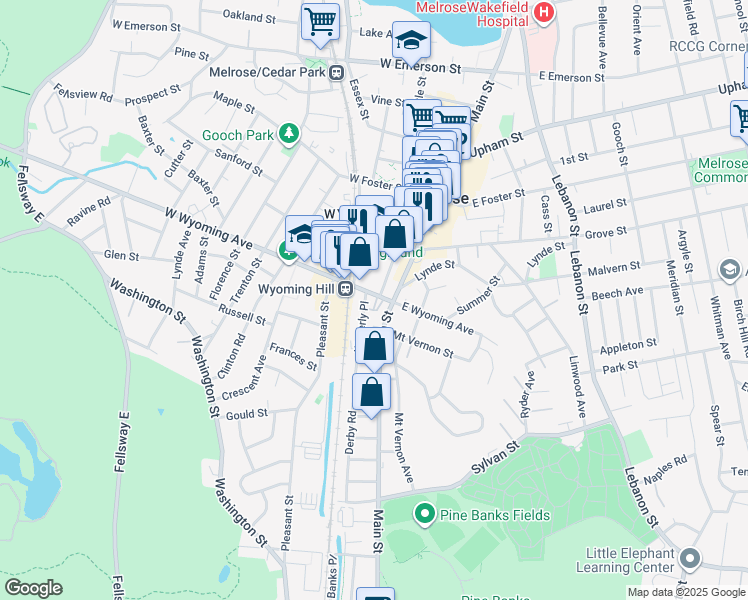 map of restaurants, bars, coffee shops, grocery stores, and more near 20 West Wyoming Avenue in Melrose