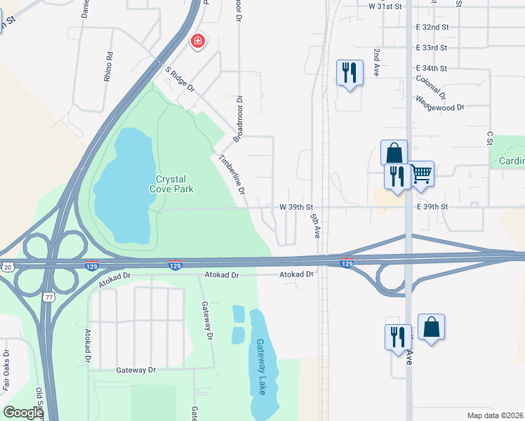 map of restaurants, bars, coffee shops, grocery stores, and more near 612 West 39th Street in South Sioux City