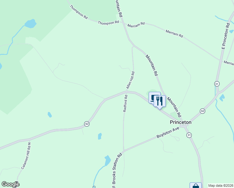 map of restaurants, bars, coffee shops, grocery stores, and more near 52 Hubbardston Road in Princeton