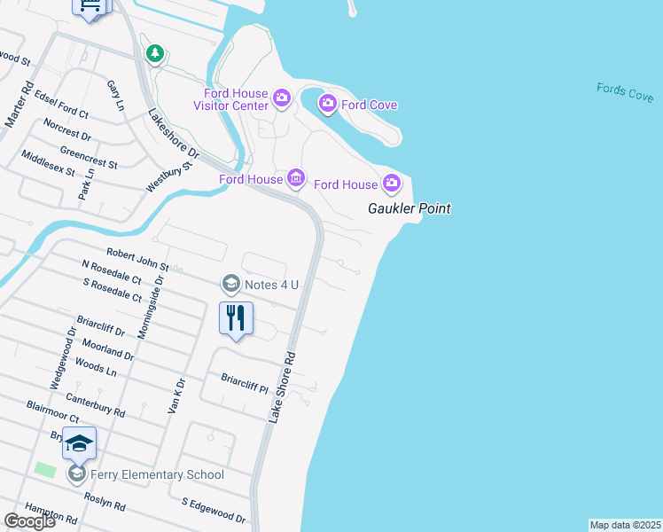 map of restaurants, bars, coffee shops, grocery stores, and more near 1004 Lake Shore Road in Grosse Pointe Shores
