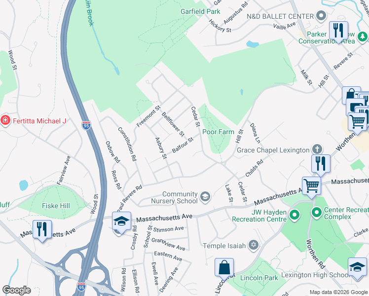 map of restaurants, bars, coffee shops, grocery stores, and more near 20 Balfour Street in Lexington