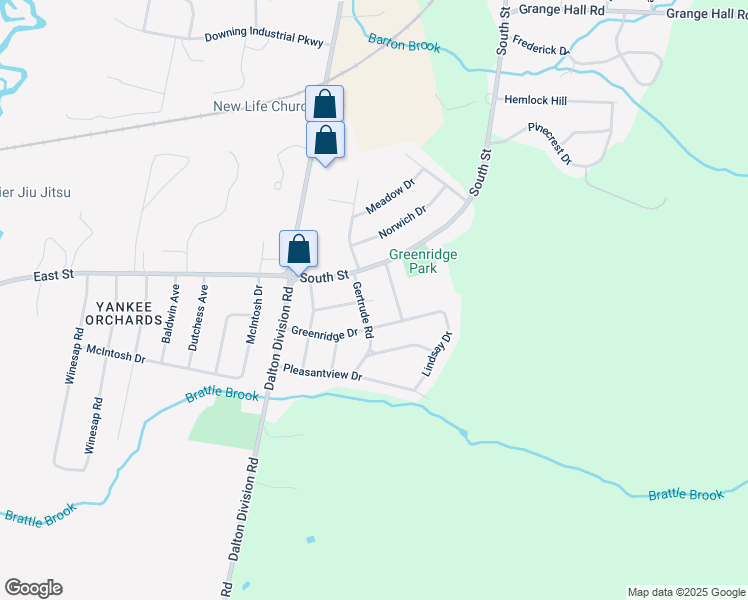 map of restaurants, bars, coffee shops, grocery stores, and more near 36-98 Evelyn Street in Dalton