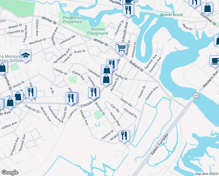 map of restaurants, bars, coffee shops, grocery stores, and more near 5 Guild Road in Saugus