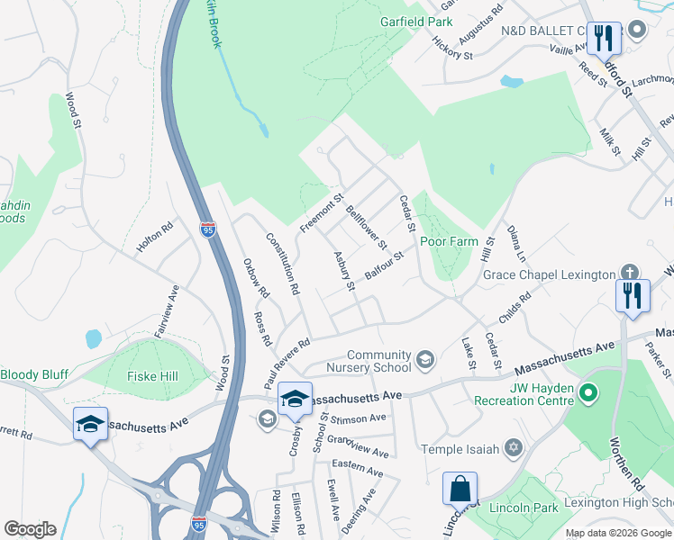 map of restaurants, bars, coffee shops, grocery stores, and more near 42 Asbury Street in Lexington