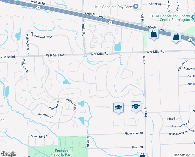 map of restaurants, bars, coffee shops, grocery stores, and more near 35280 Lone Pine Lane in Farmington Hills
