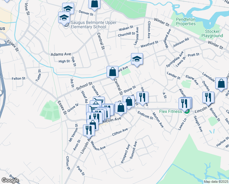 map of restaurants, bars, coffee shops, grocery stores, and more near 5 Castle Street in Saugus