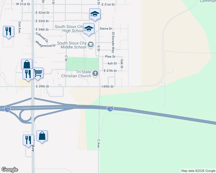 map of restaurants, bars, coffee shops, grocery stores, and more near 731 149th Street in South Sioux City