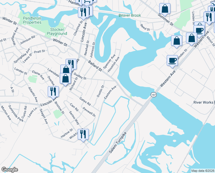 map of restaurants, bars, coffee shops, grocery stores, and more near 2 Yvonne Drive in Saugus