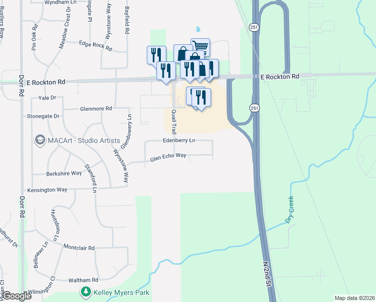 map of restaurants, bars, coffee shops, grocery stores, and more near 4745 Glen Echo Way in Rockton