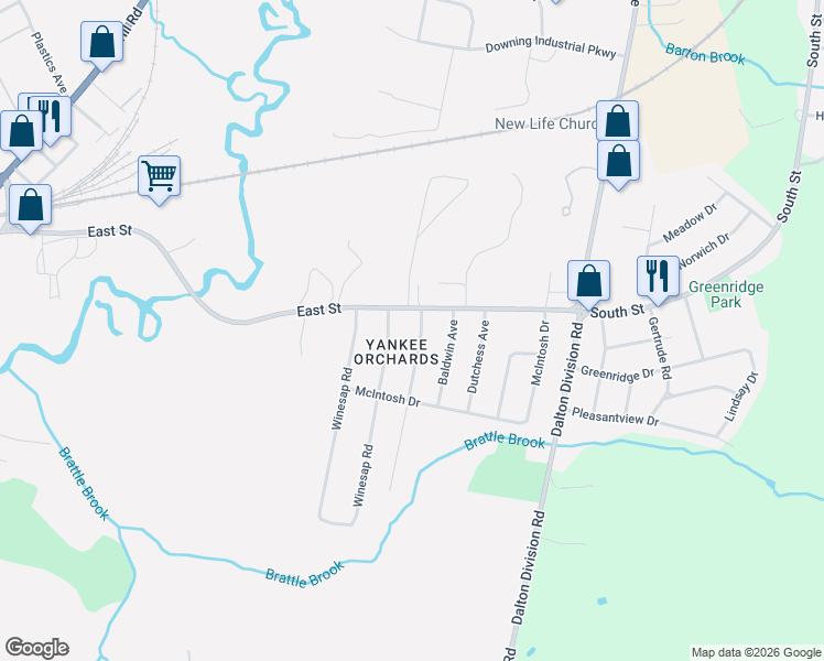 map of restaurants, bars, coffee shops, grocery stores, and more near 25 Wealthy Avenue in Pittsfield