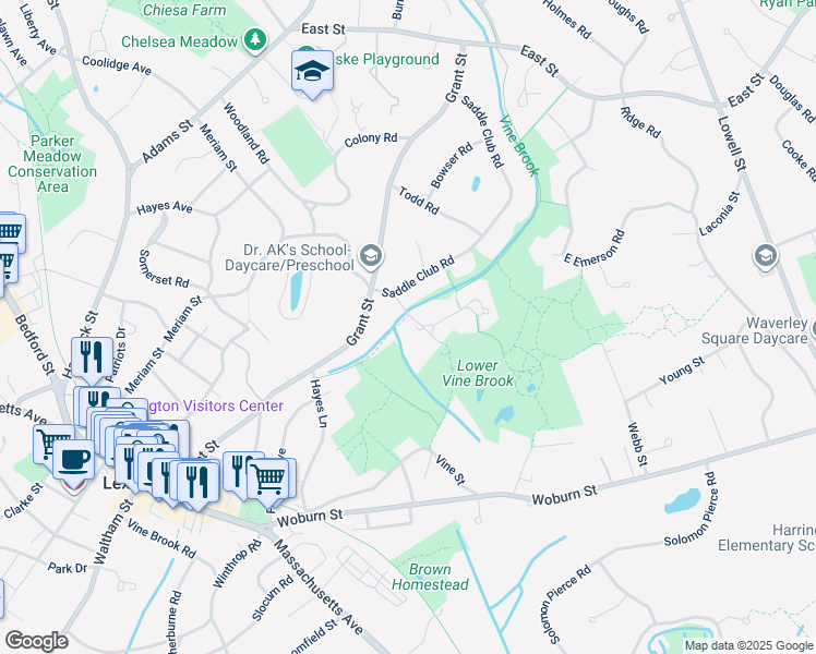 map of restaurants, bars, coffee shops, grocery stores, and more near 5 Brookwood Road in Lexington