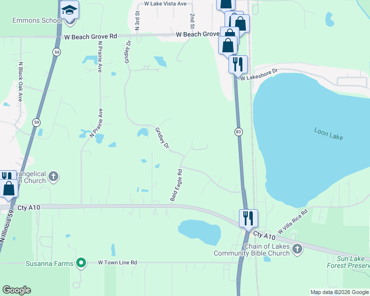map of restaurants, bars, coffee shops, grocery stores, and more near 40510 Bald Eagle Road in Antioch