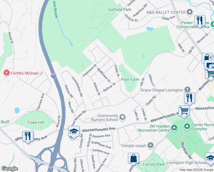 map of restaurants, bars, coffee shops, grocery stores, and more near 20 Balfour Street in Lexington