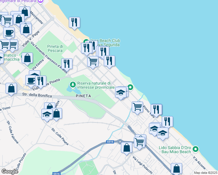 map of restaurants, bars, coffee shops, grocery stores, and more near Viale Edoardo Scarfoglio in Pescara