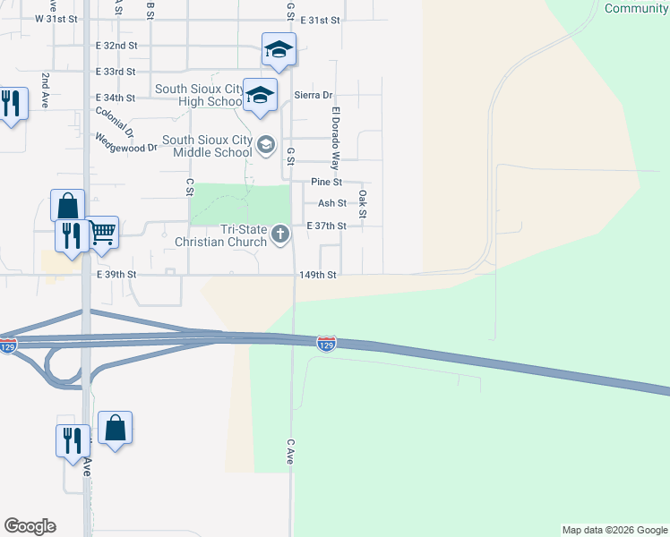 map of restaurants, bars, coffee shops, grocery stores, and more near 731-789 149th Street in South Sioux City