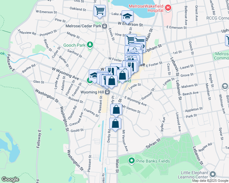 map of restaurants, bars, coffee shops, grocery stores, and more near 20 West Wyoming Avenue in Melrose