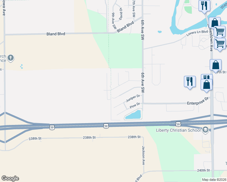 map of restaurants, bars, coffee shops, grocery stores, and more near Cedar Drive in Independence