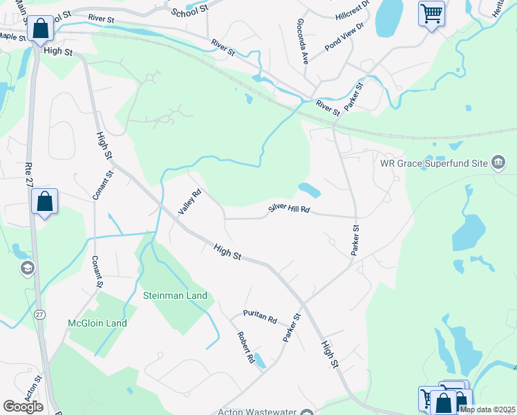 map of restaurants, bars, coffee shops, grocery stores, and more near 19 Silver Hill Road in Acton
