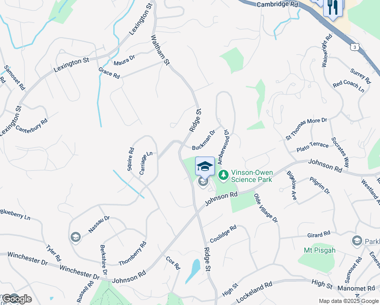map of restaurants, bars, coffee shops, grocery stores, and more near 201 Ridge Street in Winchester