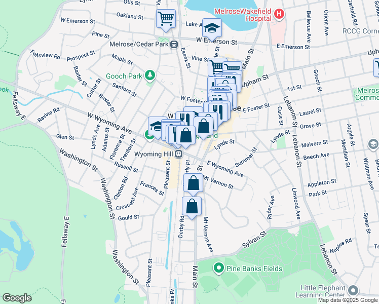 map of restaurants, bars, coffee shops, grocery stores, and more near 29-29A West Wyoming Avenue in Melrose