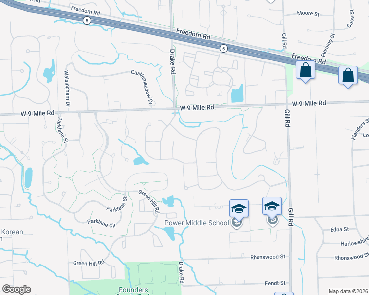 map of restaurants, bars, coffee shops, grocery stores, and more near 35280 Lone Pine Lane in Farmington Hills