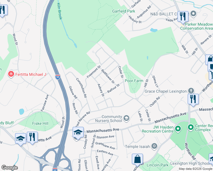 map of restaurants, bars, coffee shops, grocery stores, and more near 35 Balfour Street in Lexington