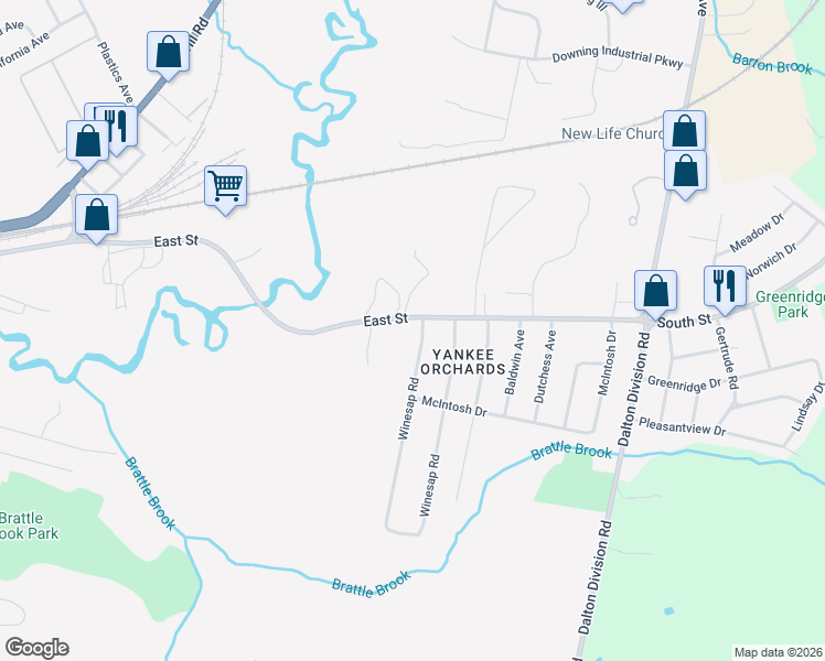 map of restaurants, bars, coffee shops, grocery stores, and more near 12 Winesap Rd in Pittsfield