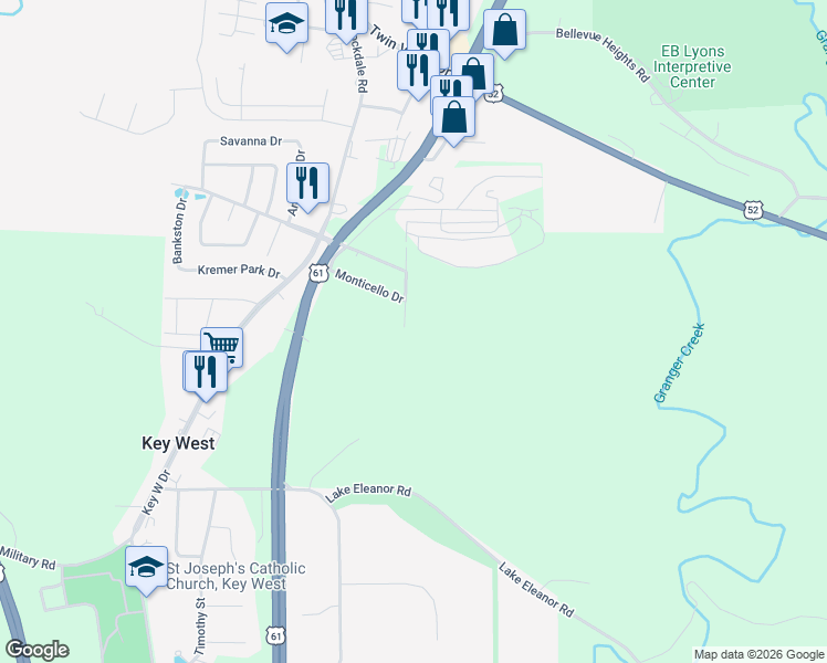 map of restaurants, bars, coffee shops, grocery stores, and more near 10816 Cascade Dr in Dubuque