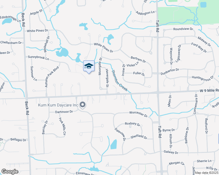 map of restaurants, bars, coffee shops, grocery stores, and more near 22444 Havergale Street in Novi
