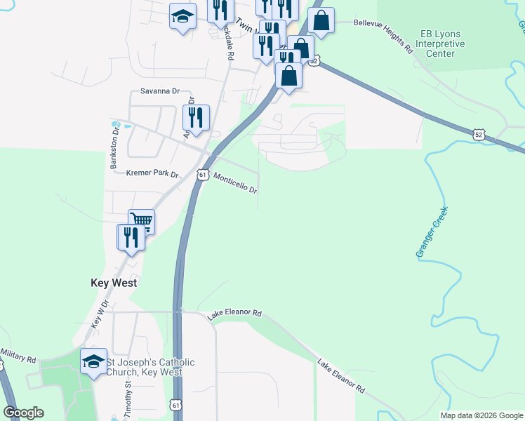 map of restaurants, bars, coffee shops, grocery stores, and more near 10816 Cascade Drive in Dubuque