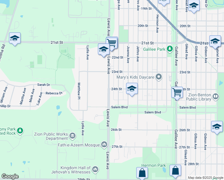 map of restaurants, bars, coffee shops, grocery stores, and more near 2408 Joppa Avenue in Zion