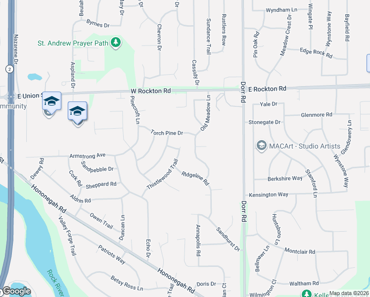 map of restaurants, bars, coffee shops, grocery stores, and more near 1528 Torch Pine Drive in Rockton