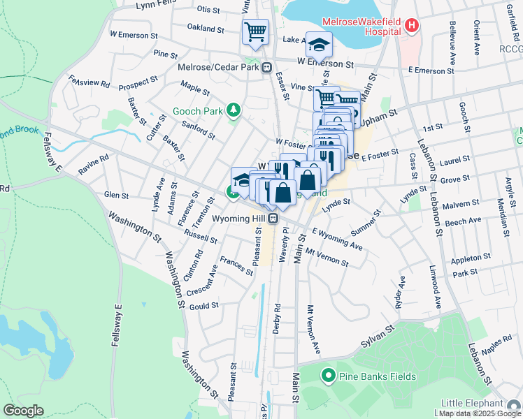 map of restaurants, bars, coffee shops, grocery stores, and more near 13 Hurd Street in Melrose