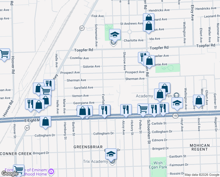 map of restaurants, bars, coffee shops, grocery stores, and more near 13012 Sherman Avenue in Warren